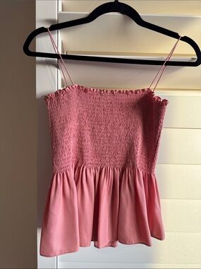 Theory Rose Pink Smocked Peplum Cropped Silk Cami! 💞💞💞💞